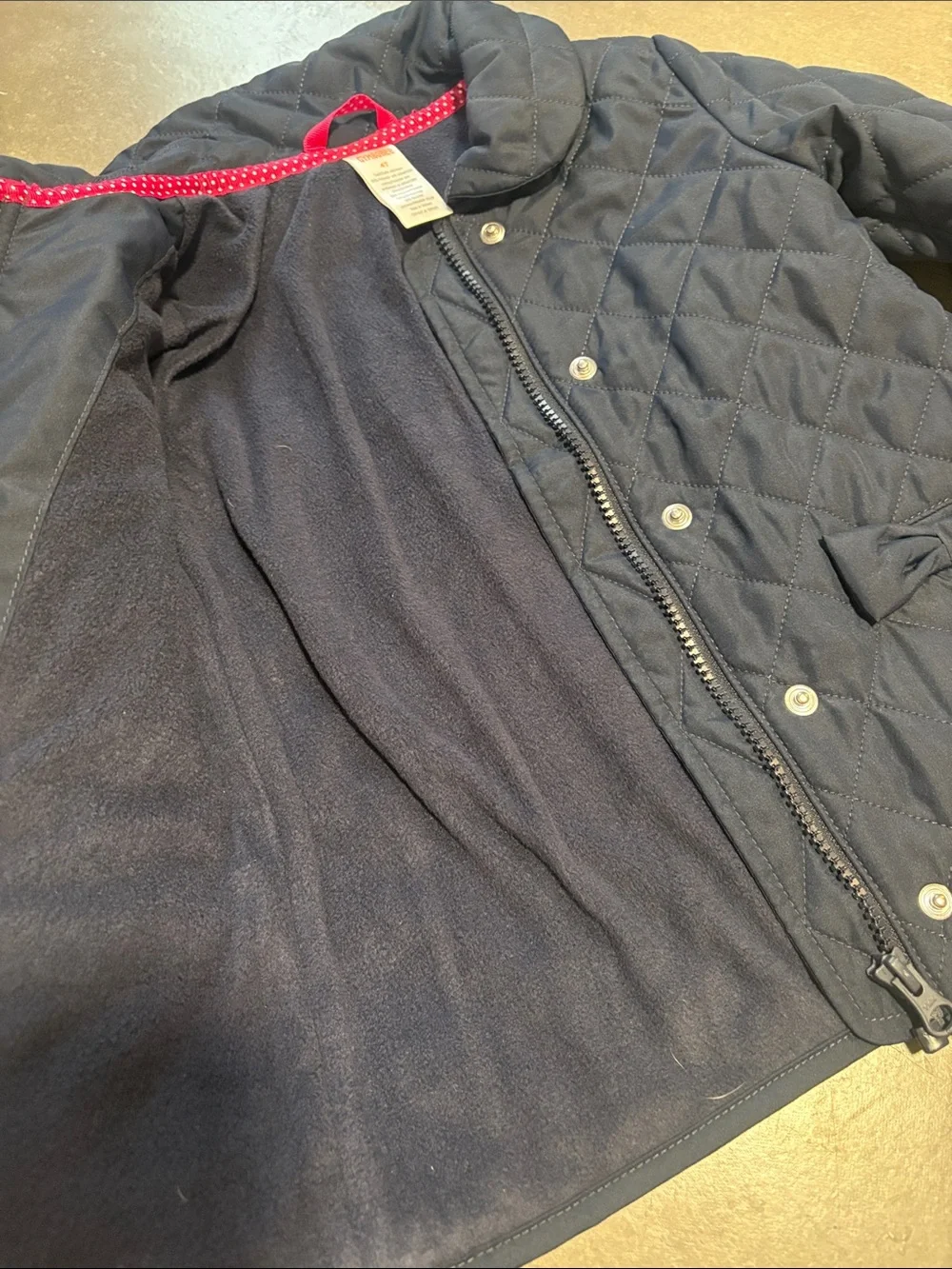 Gymboree Navy Quilted Puffer Jacket with Pocket Bows Toddler size 4T